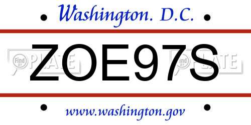 ZOE97S District Of Columbia License Plate