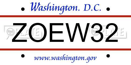 ZOEW32 District Of Columbia License Plate