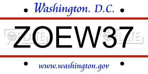 ZOEW37 District Of Columbia License Plate
