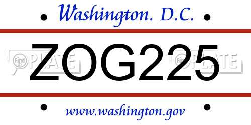 ZOG225 District Of Columbia License Plate