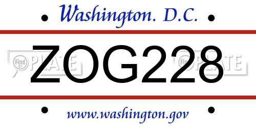 ZOG228 District Of Columbia License Plate