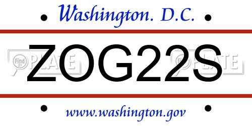 ZOG22S District Of Columbia License Plate