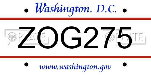 ZOG275 District Of Columbia License Plate