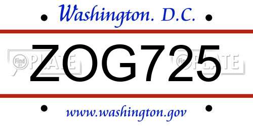 ZOG725 District Of Columbia License Plate