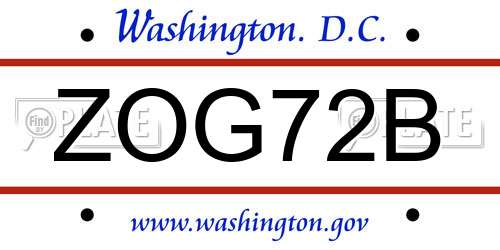 ZOG72B District Of Columbia License Plate