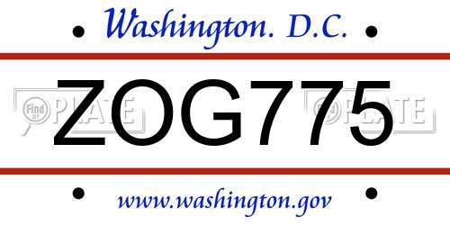 ZOG775 District Of Columbia License Plate