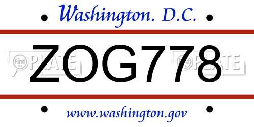 ZOG778 District Of Columbia License Plate