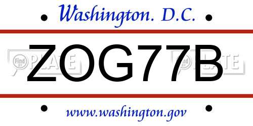 ZOG77B District Of Columbia License Plate