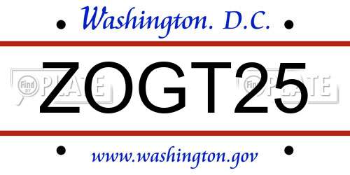 ZOGT25 District Of Columbia License Plate