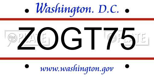 ZOGT75 District Of Columbia License Plate