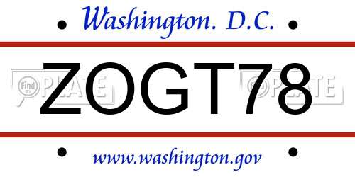 ZOGT78 District Of Columbia License Plate