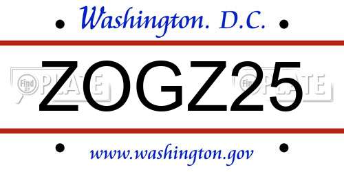 ZOGZ25 District Of Columbia License Plate