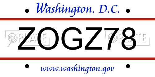 ZOGZ78 District Of Columbia License Plate