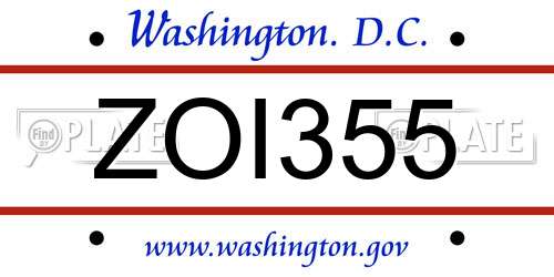 ZOI355 District Of Columbia License Plate