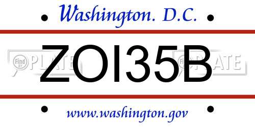 ZOI35B District Of Columbia License Plate