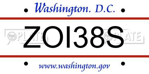 ZOI38S District Of Columbia License Plate