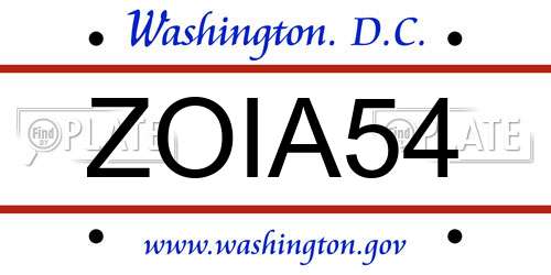 ZOIA54 District Of Columbia License Plate