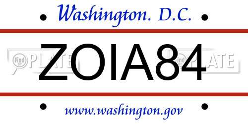 ZOIA84 District Of Columbia License Plate