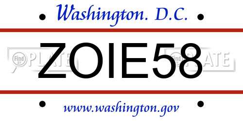 ZOIE58 District Of Columbia License Plate