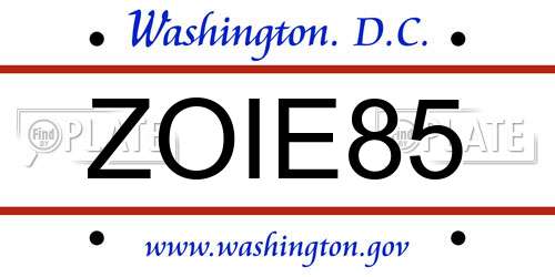 ZOIE85 District Of Columbia License Plate