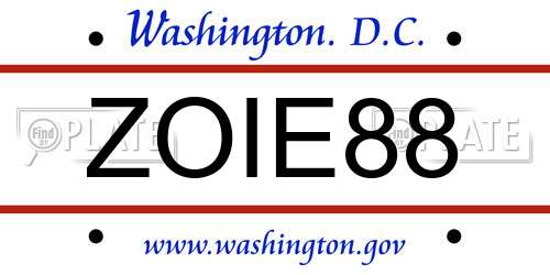 ZOIE88 District Of Columbia License Plate