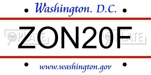 ZON20F District Of Columbia License Plate