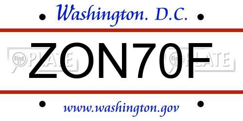 ZON70F District Of Columbia License Plate