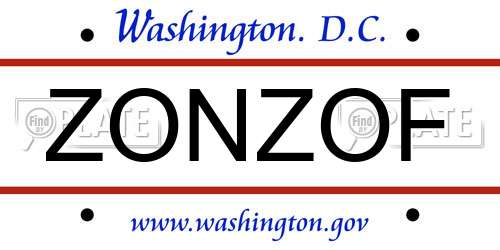ZONZOF District Of Columbia License Plate