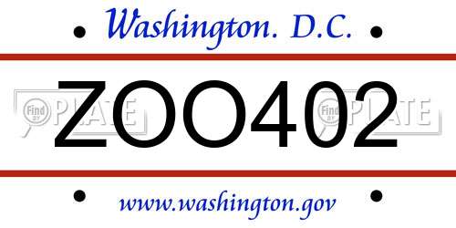 ZOO402 District Of Columbia License Plate