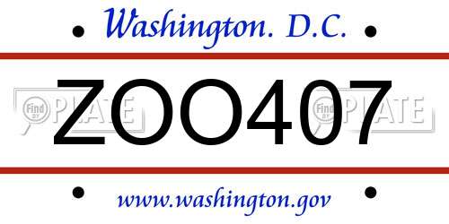 ZOO407 District Of Columbia License Plate
