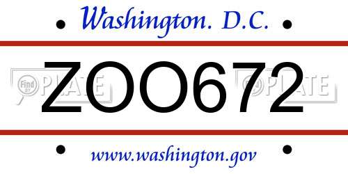 ZOO672 District Of Columbia License Plate