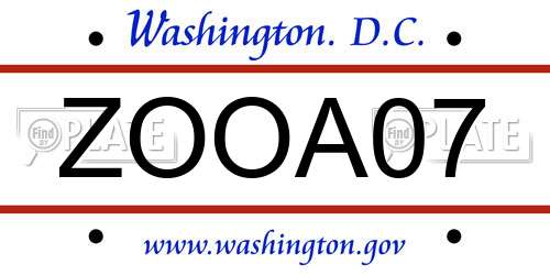 ZOOA07 District Of Columbia License Plate