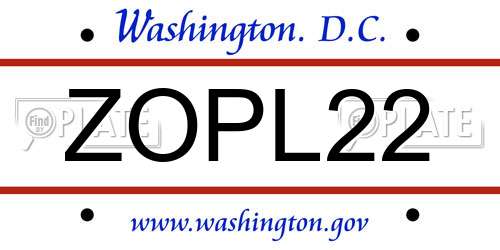 ZOPL22 District Of Columbia License Plate