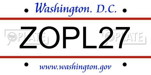 ZOPL27 District Of Columbia License Plate