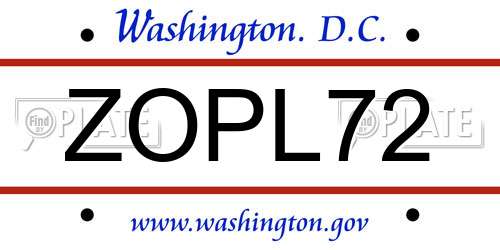 ZOPL72 District Of Columbia License Plate