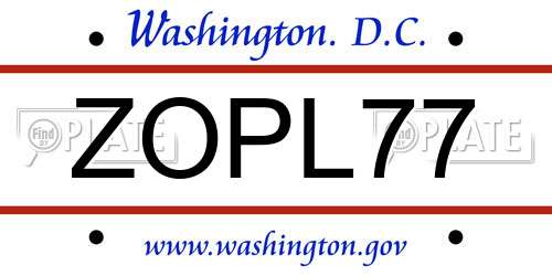 ZOPL77 District Of Columbia License Plate