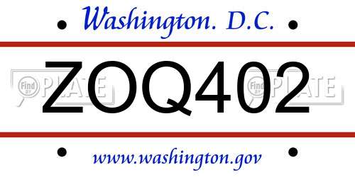 ZOQ402 District Of Columbia License Plate