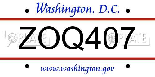 ZOQ407 District Of Columbia License Plate