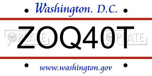 ZOQ40T District Of Columbia License Plate