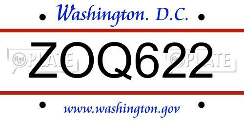 ZOQ622 District Of Columbia License Plate