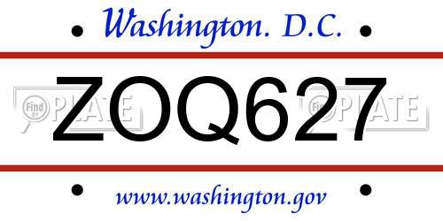 ZOQ627 District Of Columbia License Plate