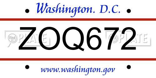 ZOQ672 District Of Columbia License Plate