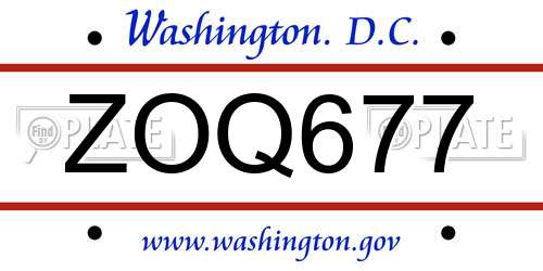 ZOQ677 District Of Columbia License Plate