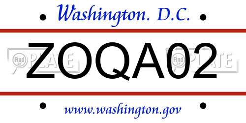 ZOQA02 District Of Columbia License Plate