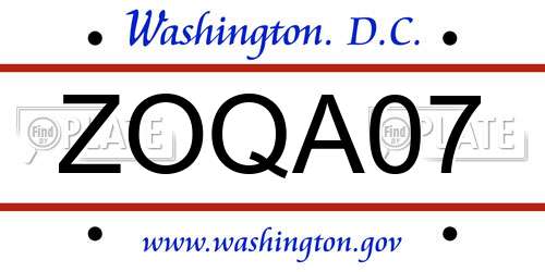 ZOQA07 District Of Columbia License Plate