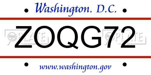 ZOQG72 District Of Columbia License Plate