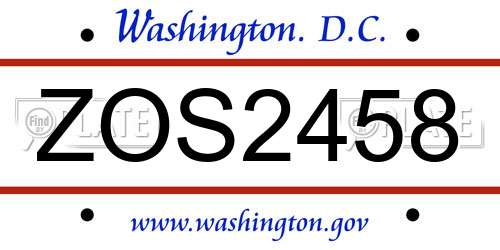 ZOS2458 District Of Columbia License Plate