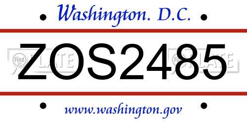 ZOS2485 District Of Columbia License Plate