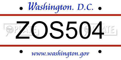 ZOS504 District Of Columbia License Plate