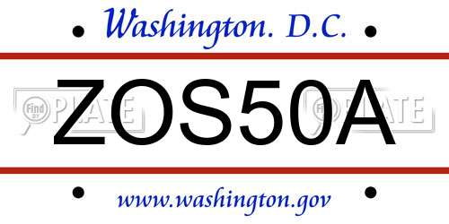 ZOS50A District Of Columbia License Plate